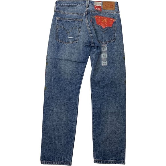 Levi's 501 Boho Jeans NWT 24" X 26" Rose Embroidered Distressed Cropped - Picture 4 of 10